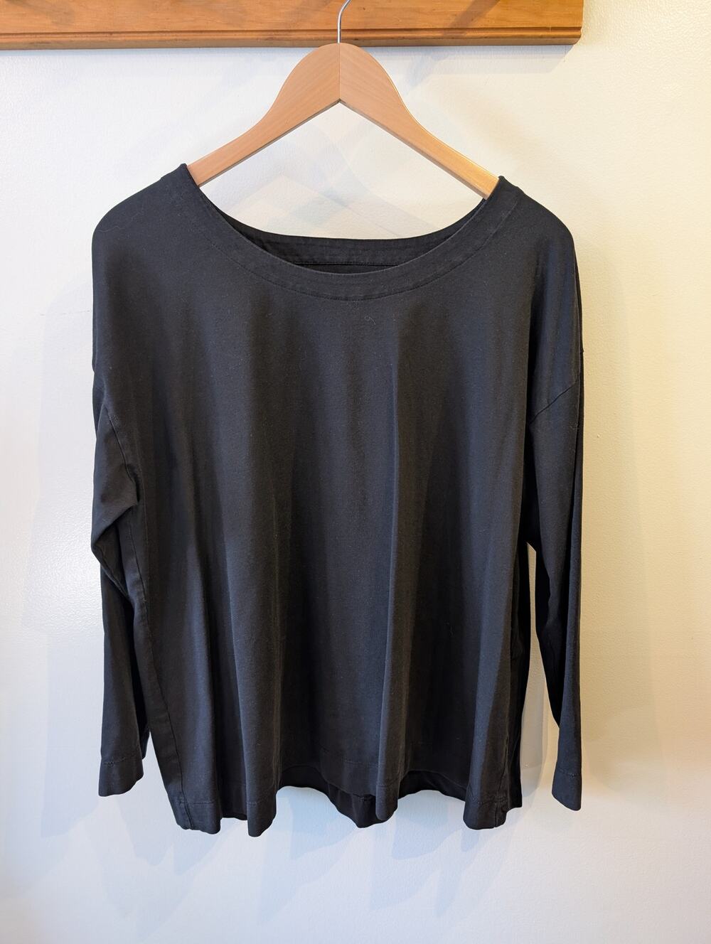 J. Jill Luxe Supima Relaxed Tee Black Long Sleeve Boatneck Soft Modal XL
